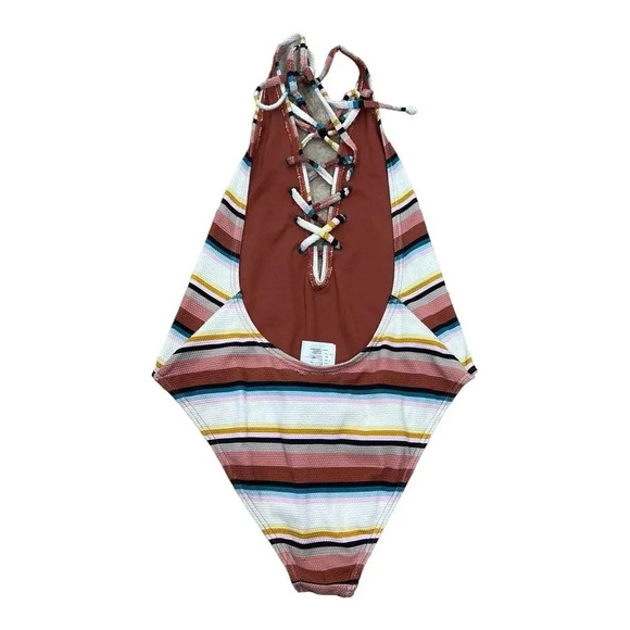 Billabong Striped Easy Daze Lace Up One Piece Swimsuit S - Picture 4 of 6